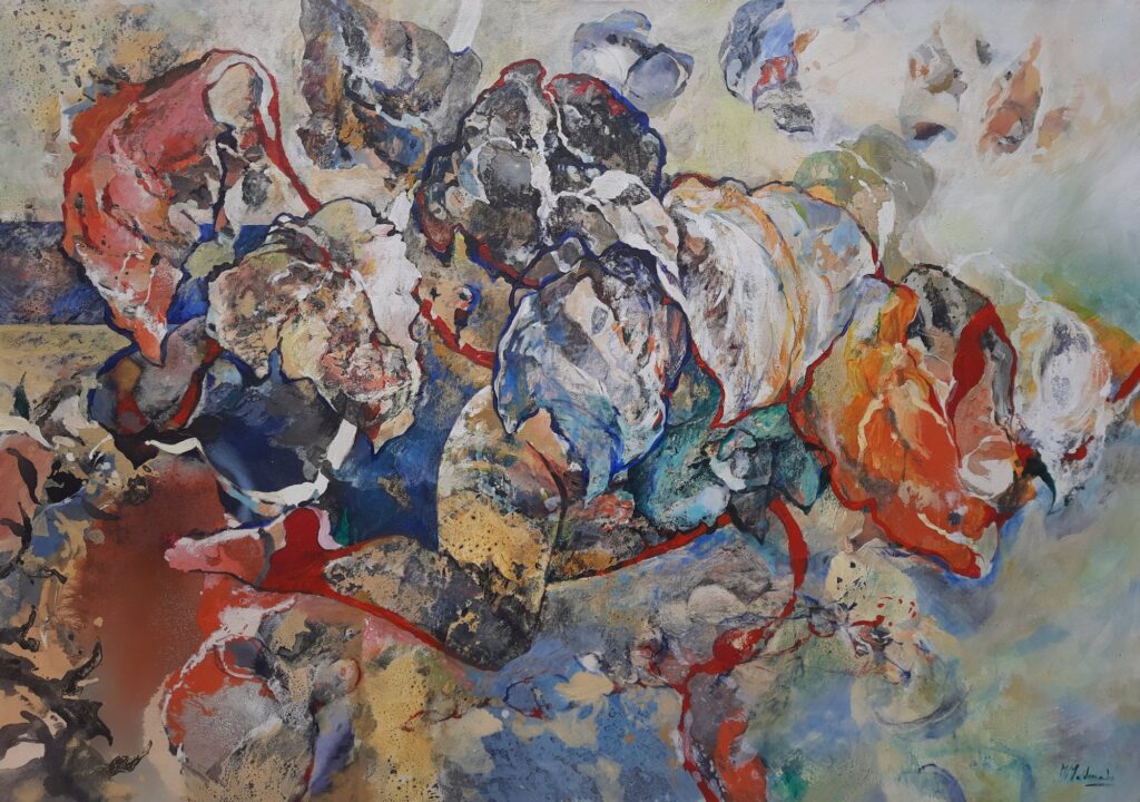 «Encubrimiento natural», óleo, acrílico y collage sobre lienzo · 114 × 162 cm — obra de Marta Maldonado