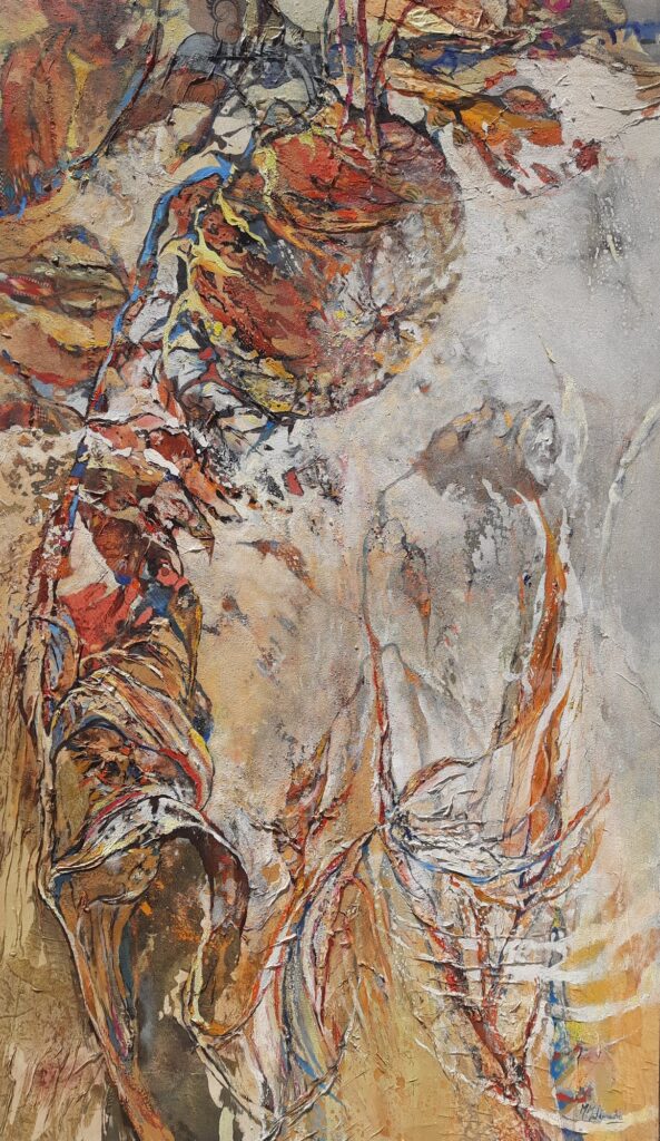 «Llegando al límite», óleo, acrílico y collage sobre lienzo · 114 × 195 cm — obra de Marta Maldonado