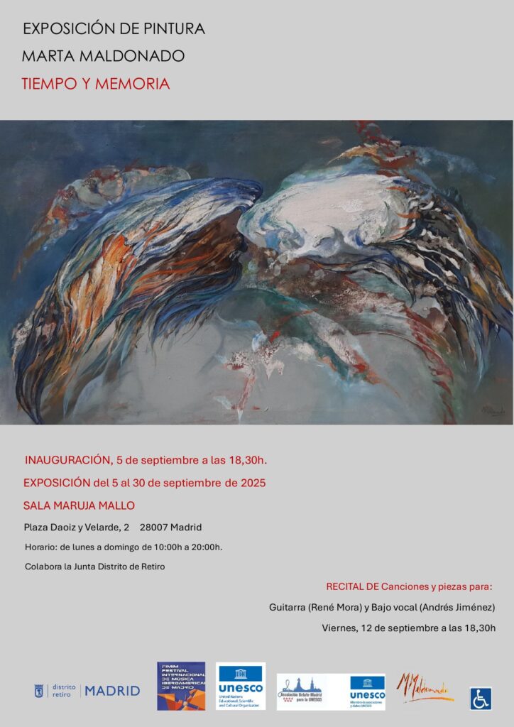 Cartel de la exposición «Tiempo y memoria» de Marta Maldonado, Sala Maruja Mallo, Madrid, 2025