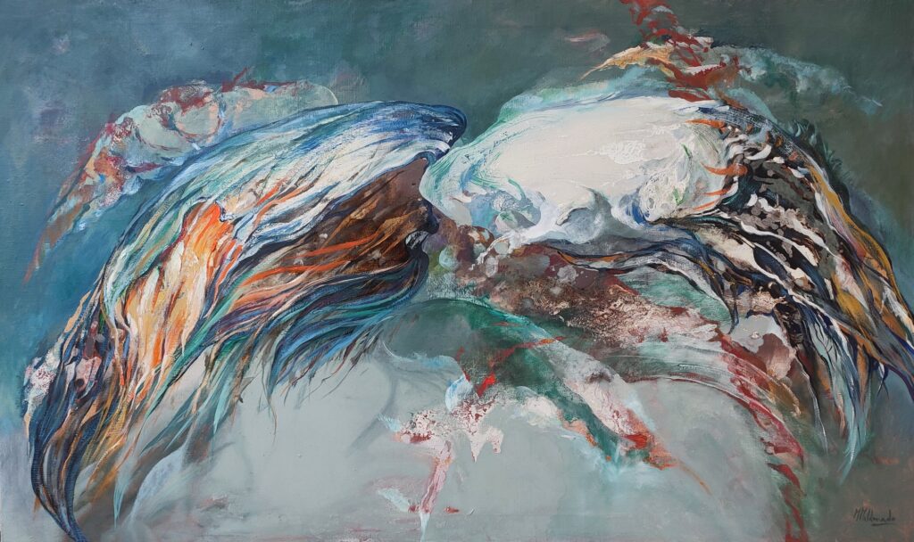 «Ingravidez», óleo y acrílico sobre lienzo · 90 × 150 cm — obra de Marta Maldonado