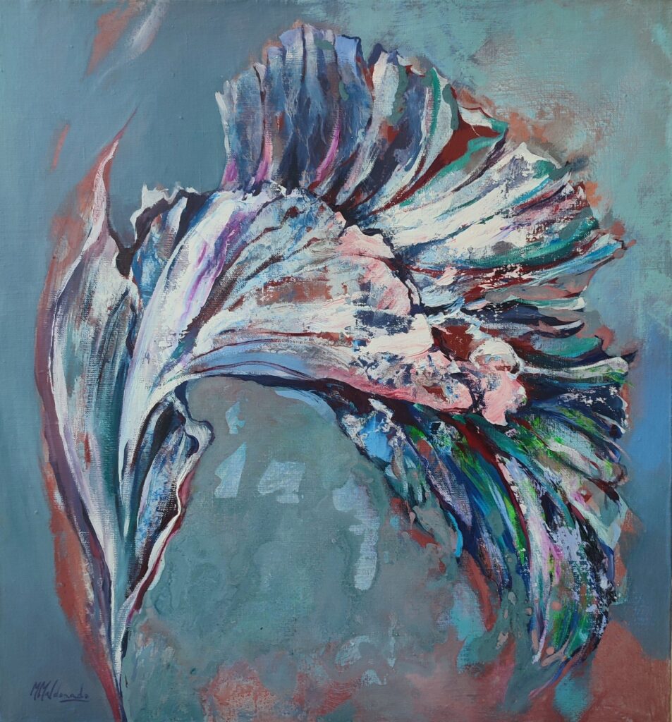 «Una doblez en el tiempo», óleo y acrílico sobre lienzo · 70 × 65 cm — obra de Marta Maldonado